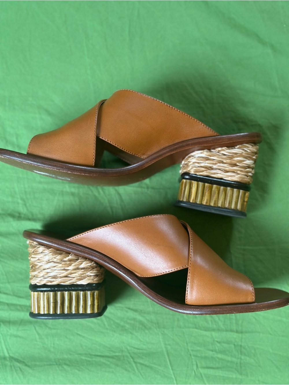 Chloe Cognac Leather Crisscross Slide Sandals with Braided Rope Heel - Picture 5 of 9